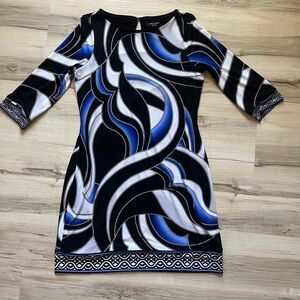 White House Black Market Petite Geometric Print 3/4 Sleeve Sheath Knit Dress